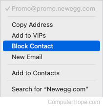 Blocking a contact in Apple Mail.