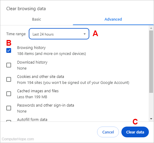 Accessing the Clear Browsing Data menu in Chrome.