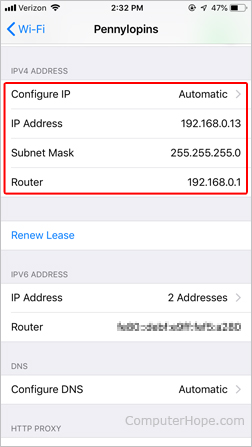 IP address of an iOS device.