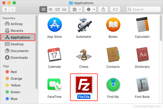 Selected application in macOS
