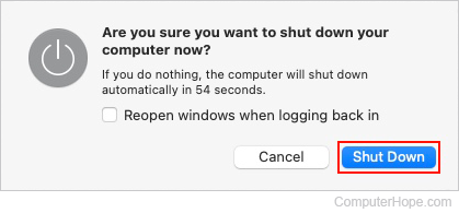 Confirming shut down in macOS.