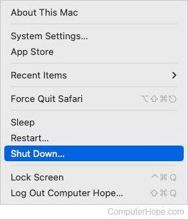 Choosing to shut down a Mac.