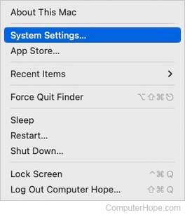 System Settings selector in Apple menu.