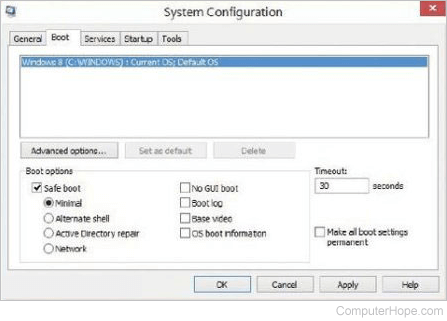 System configuration Safe boot