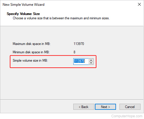 Creating a new volume in Windows