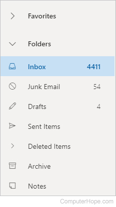 Inbox selector in Outlook.com.