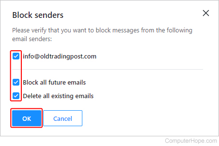 Block senders options