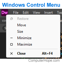 Windows control menu