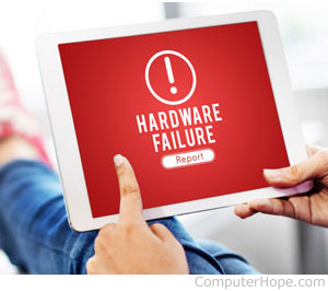 Hardware Failure message on tablet screen.