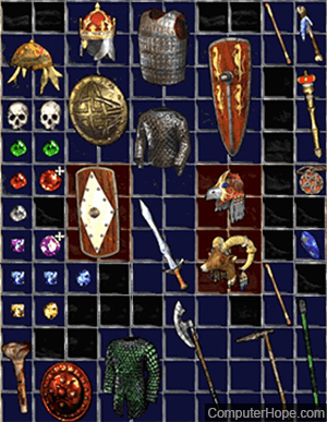 Example of inventory Tetris in the game Diablo 2.