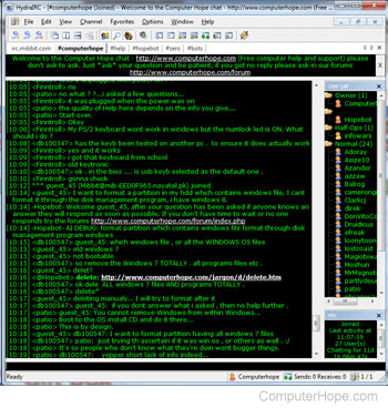 IRC chat room in HydraIRC program.