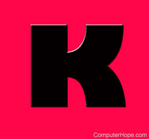 Letter K in black lettering on red background.