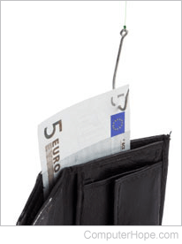 从钱包里掏出一张5欧元的钞票。