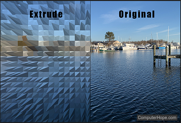 Example of Extrude filter in Photoshop.