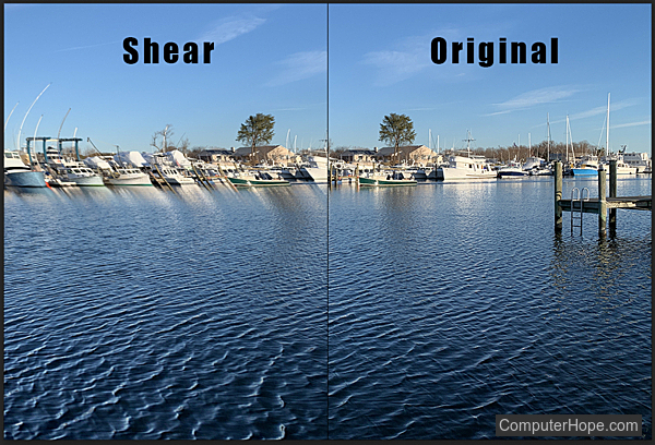 Shear filter example in Adobe Photoshop.