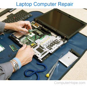 Technician working on laptop