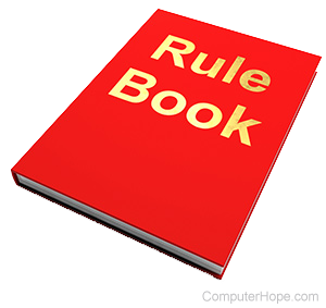 Red and gold rule book.
