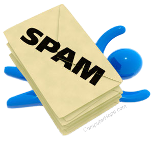 Stick figure being smashed by Spam messages.