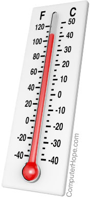 Thermometer showing temperature of 105 degrees Fahrenheit.