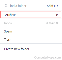 Archive selector in Aol Mail.