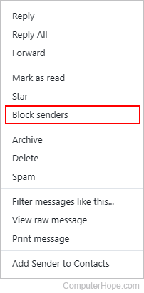 Block senders selector in Aol Mail.