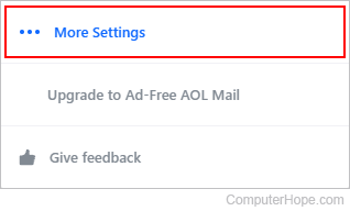 More settings selector in Aol Mail.