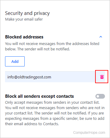 Delete blocked sender