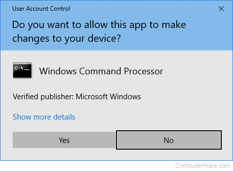 Windows 10 UAC prompt