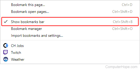Toggle for the bookmarks bar in Google Chrome.