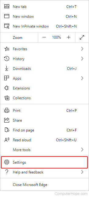 Selector for Settings menu in Microsoft Edge.