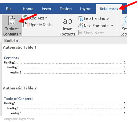 Add, Update, or Remove a Table of Contents in Microsoft Word.