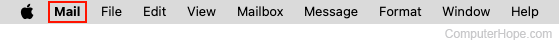 Mail selector in Apple menu bar.