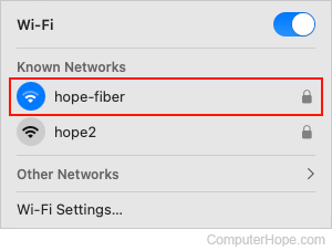 Choosing a Wi-Fi network in macOS.