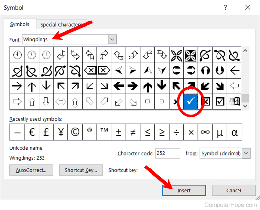 How to insert a tick or cross symbol in Microsoft Word and Excel