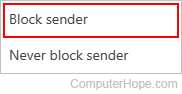Block sender selector in Aol Mail.