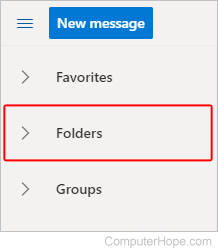 Expand Folders menu in Outlook.com.