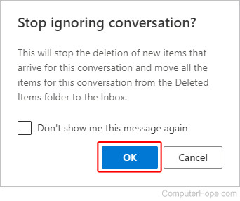 Stop ignoring confirmation on Outlook.com.