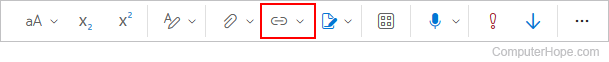 Insert link button in Outlook.com.