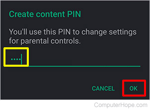 Parental controls pin creation
