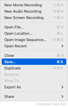Save selector in QuickTime.