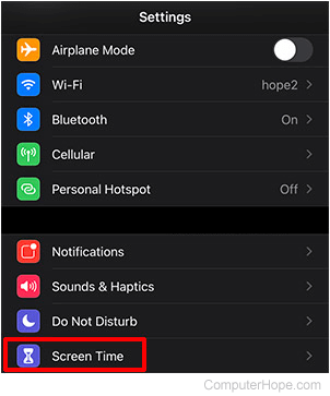 Main iPhone settings page