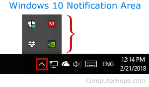 Notification area in Windows 10.