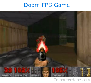 Doom first person shooter atau game komputer FPS.