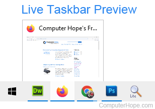 Live taskbar preview in Windows.