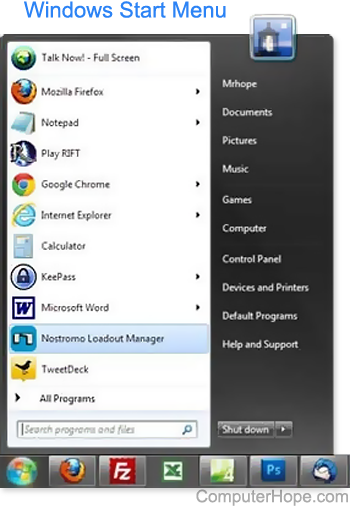 windows 7 start menu location