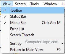 Toolbar option in the View file menu option.