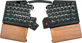 Ultimate Hacking Keyboard with wrist wrest