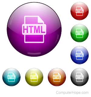 HTML icon and word in different colored orbs